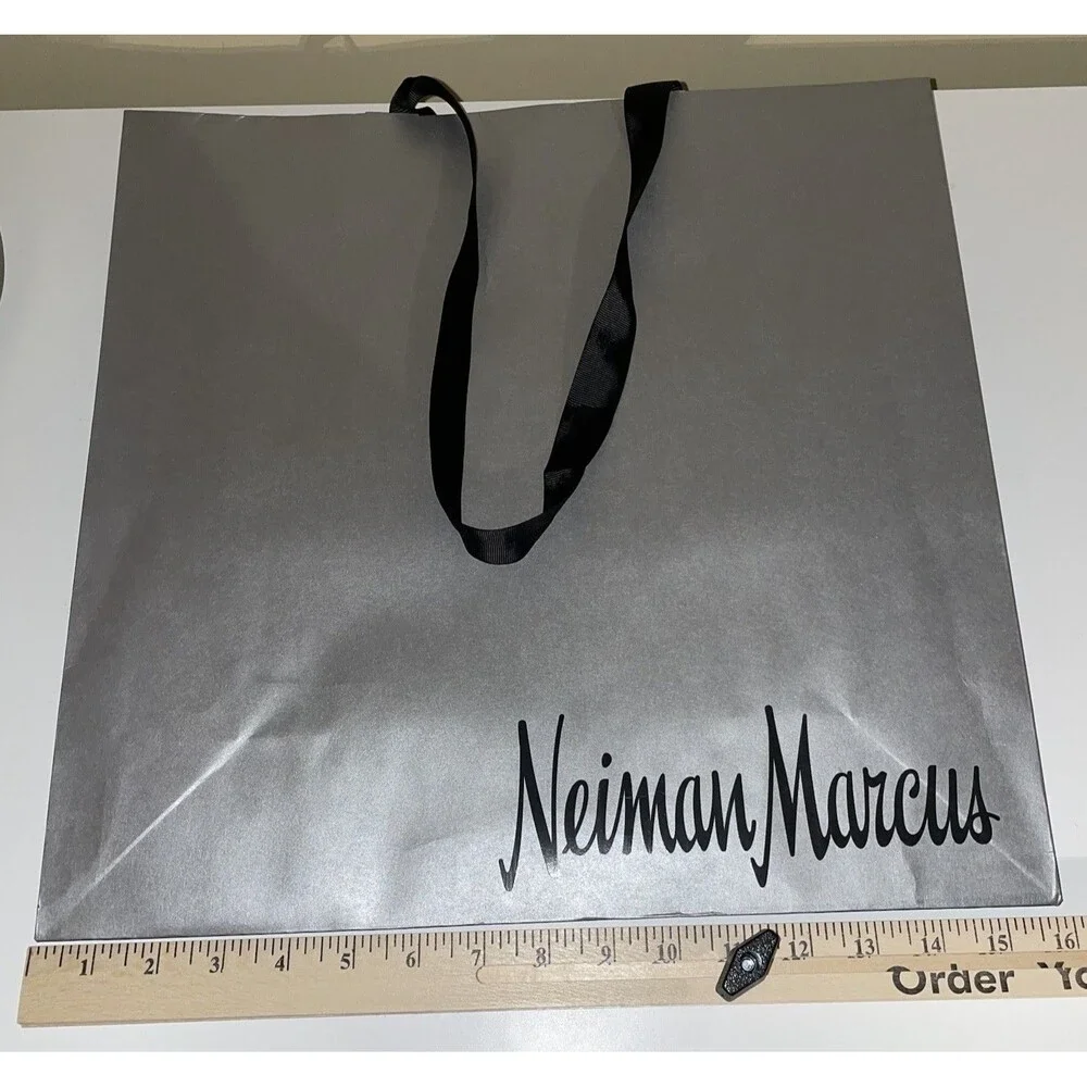 Neiman Marcus Empty Paper Grey Silver Shopping Bag Black Cloth Handles 16x12x6